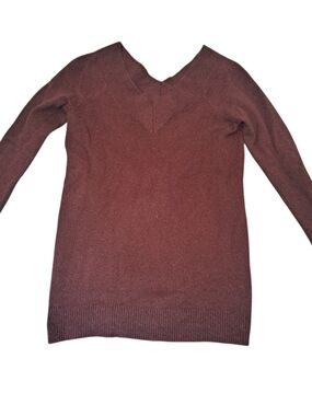 LOFT Women’s Small Burgundy Merino Wool Blend V Neck Long Sleeve Sweater